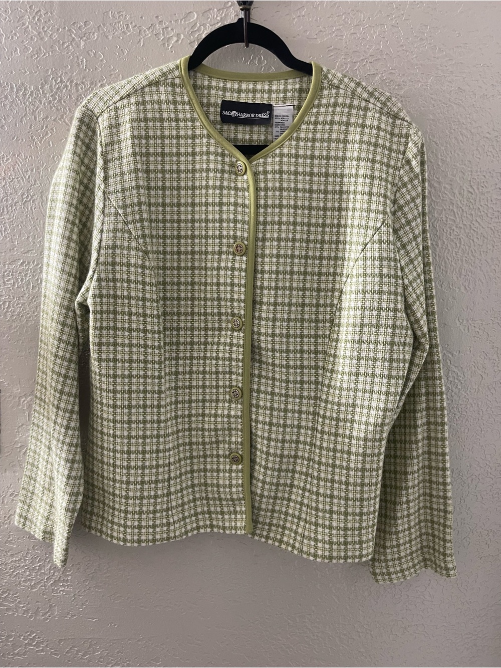 Vintage Women’s Sag Harbor Light Green Plaid Button-Up Skirt/Jacket Set Size 12